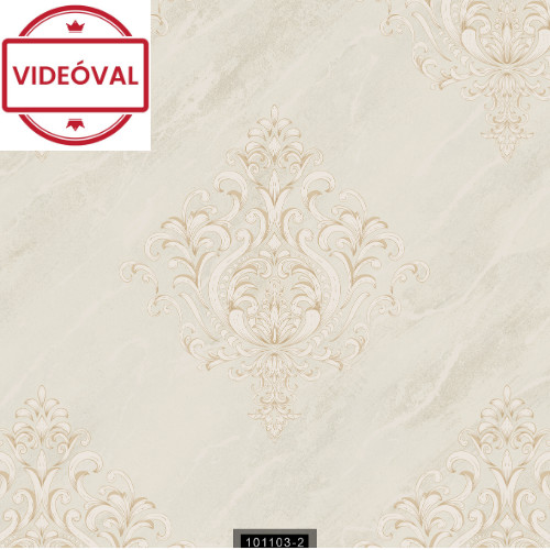 Yazmin halványszürke-barna márvány alapon drapp klasszikus mintás luxus tapéta 101103-2