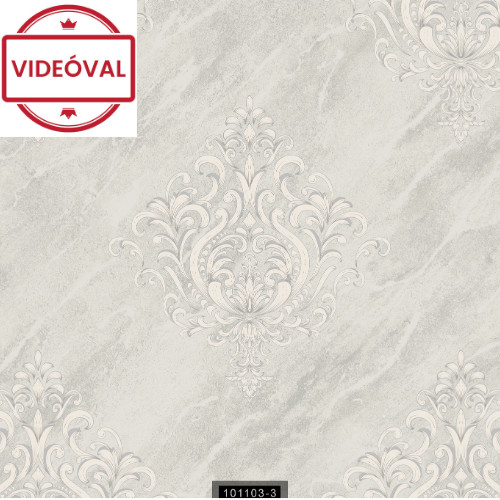 Yazmin szürke-bézs márvány alapon fehér klasszikus mintás luxus tapéta 101103-3