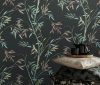 Martinique akvarell hatású fekete türkiz barna bambusz mintás tapéta 10388-15