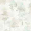 Forest Dreams fehér alapon türkiz-barna akvarell erdőmintás tapéta 10557-02