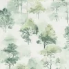 Forest Dreams fehér alapon zöld akvarell erdőmintás tapéta 10557-07