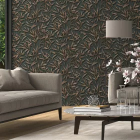   Erismann Pure Harmony 10587-47 antracit/barna csillogó levél mintás tapéta