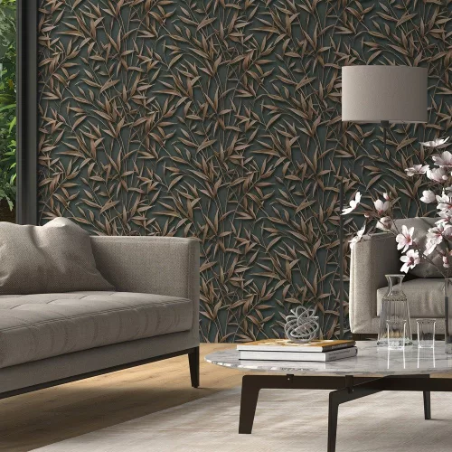 Erismann Pure Harmony 10587-47 antracit/barna csillogó levél mintás tapéta
