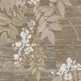   Tahiti szürkésbarna alapon barna-törtfehér levél mintás tapéta 13320