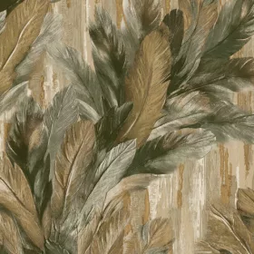   Tahiti olajzöld-aranybarna selyemfényű glamour levél mintás tapéta 13347