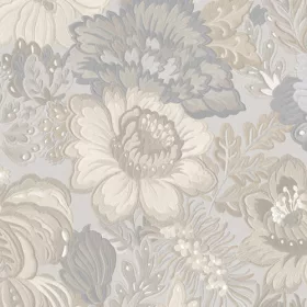   Tahiti ködszürke-bézs-lilásszürke hímzett virág mintás fényes tapéta 13358