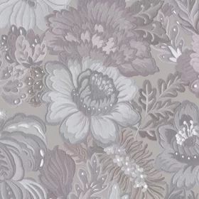   Tahiti ezüstszürke alapon mályva-alabástromfehér hímzett virág mintás fényes tapéta 13360