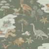 Adventure Awaits  zöld alapon dinoszaurusz mintás tapéta 14010