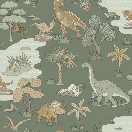 Adventure Awaits  zöld alapon dinoszaurusz mintás tapéta 14010