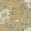 Adventure Awaits mustársárga alapon dinoszaurusz mintás tapéta 14011b