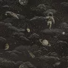 Adventure Awaits fekete-fémes arany színű bolygó és asztronauta mintás tapéta 14050