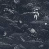 Adventure Awaits  sötékék-ezüst bolygó és asztronauta mintás tapéta 14051