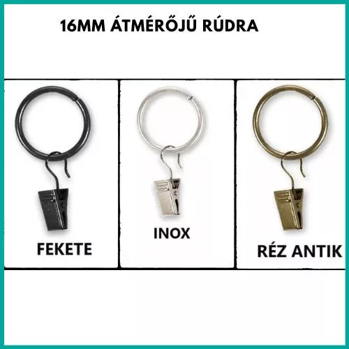 Fém karika fém csipesszel fekete 16mm-es rúdra
