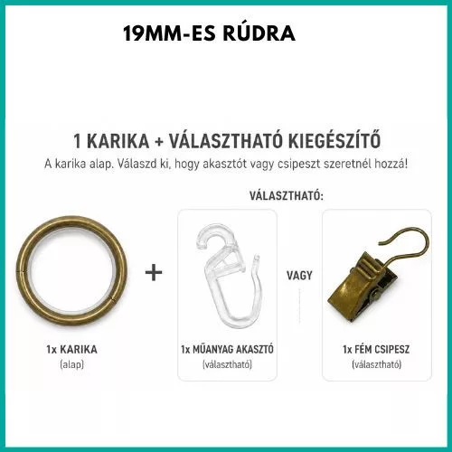 Karika ráncszedővel vagy csipesszel 19mm-es rúdra több színben