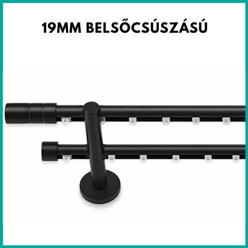 Landhouse 19mm belső csúszású dupla karnis fekete GRIP véggel 200cm