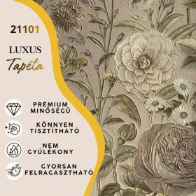   Silva Essence bézs alapon aranybarna/kék virág mintás selyemfényű tapéta 21101