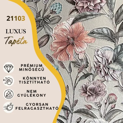 Silva Essence mályva alapon rózsaszín/korall virág mintás selyemfényű tapéta 21103