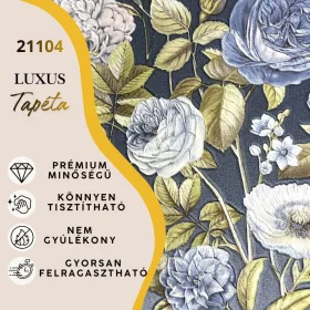   Silva Essence sötétkék alapon kék virágos selyemfényű tapéta 21104