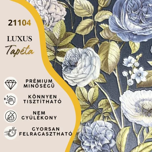Silva Essence sötétkék alapon kék virágos selyemfényű tapéta 21104