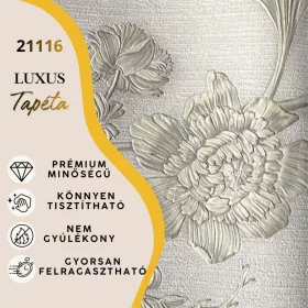   Silva Essence szürkésbarna alapon drapp klasszikus virág mintás selyemfényű tapéta 21116