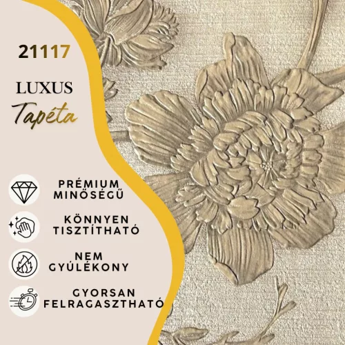 Silva Essence bézs alapon arany klasszikus virág mintás selyemfényű tapéta 21117