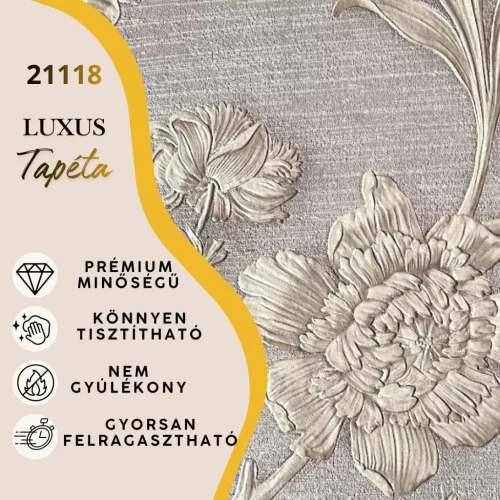 Silva Essence szürkésbarna alapon drapp klasszikus virág mintás selyemfényű tapéta 21118