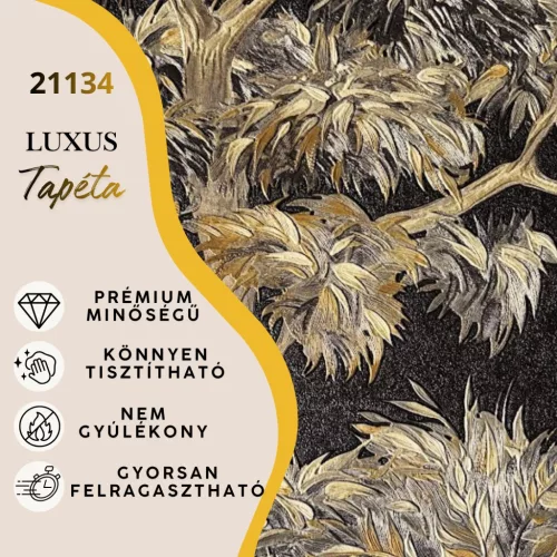 Silva Essence fekete alapon aranysárga fa mintás selyemfényű tapéta 21134