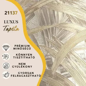   Silva Essence szürke/bézs levél mintás selyemfényű tapéta 21137