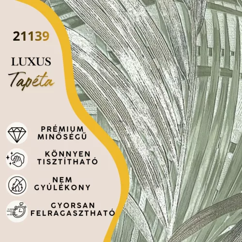 Silva Essence zöld/szürke levél mintás selyemfényű tapéta 21139