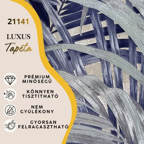 Silva Essence szürkésbarna alapon kék levél mintás selyemfényű tapéta 21141