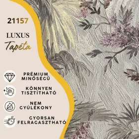   Silva Essence szürke alapon bézs/rózsaszín/mályva dzsungel mintás selyemfényű tapéta 21157
