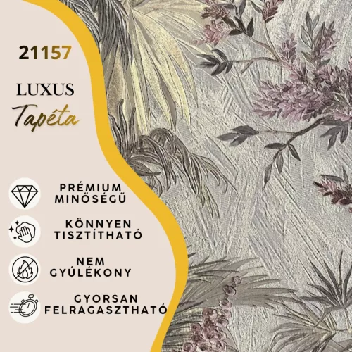 Silva Essence szürke alapon bézs/rózsaszín/mályva dzsungel mintás selyemfényű tapéta 21157
