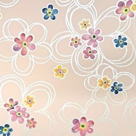 Rózsaszín alapon színes virág mintás tapéta 30460-1