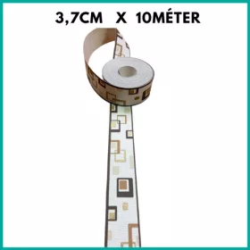   Bézs-sötétbarna-arany kockamintás tapétaszegély  3,7 cm 306-06