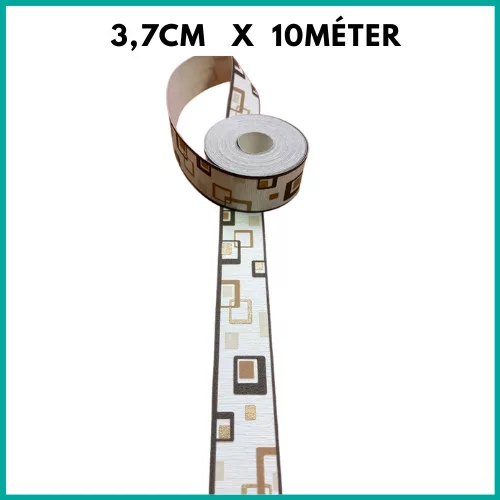 Bézs-sötétbarna-arany kockamintás tapétaszegély  3,7 cm 306-06