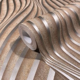 Barna selyemfényű hullám mintás tapéta 34262