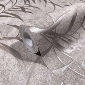 Világosbarna vlies tapéta leveles mintával 34285