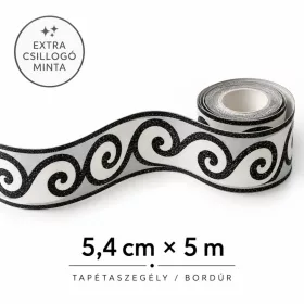 Csillogó fekete-fehér indás bordűr  5m