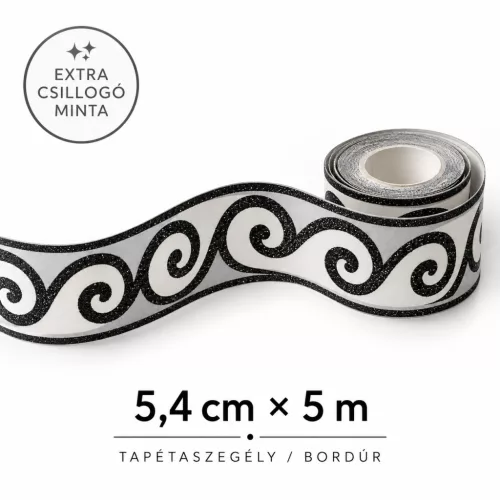 Csillogó fekete-fehér indás bordűr  5m