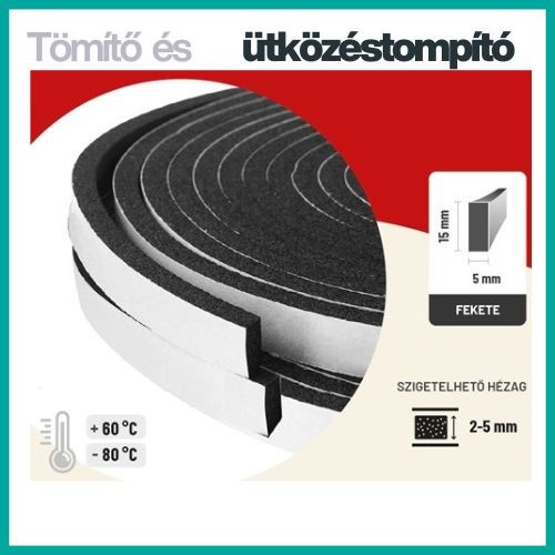Tömítő és ütközéstompító profil - öntapadós eva 15mm x 5mm x 10m fekete