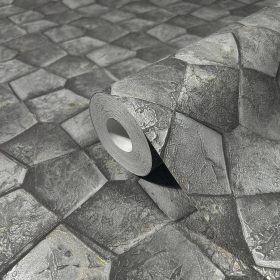   Marburg Eclectic by Felix Diener 34908 szürke/fekete fémes hatású 3D geometriai mintás tapéta