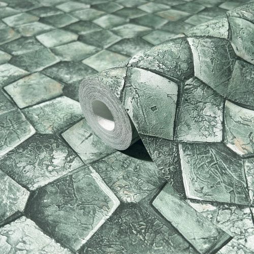 Marburg Eclectic by Felix Diener 34933 zöld fémes hatású 3D geometriai mintás tapéta