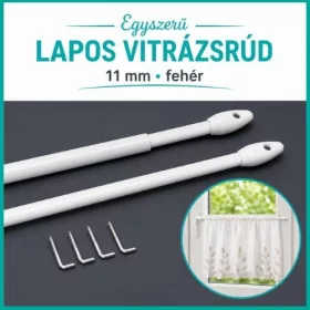 Egyszerű lapos vitrázsrúd 11mm fehér színben 