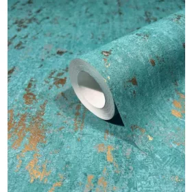   City Romance matt türkizkék alapon fényes arany beton mintás tapéta 35164