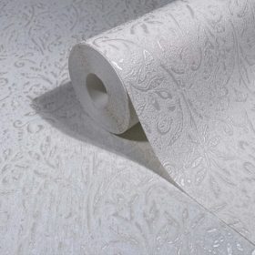   Ritus fehér alapon fémes gyöngyházfehér virág mintás tapéta 35530