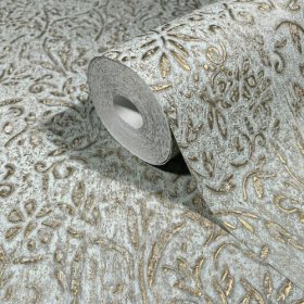   Ritus szürke alapon fémes arany virág mintás tapéta 35532 