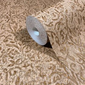   Ritus barna alapon fémes bronz virág mintás tapéta  35533