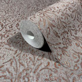   Ritus barnáslila alapon fémes bronz virág mintás tapéta  35534