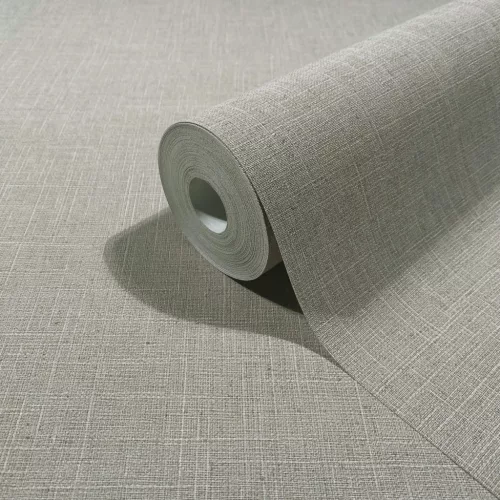 Boho taupe színű lenvászon hatású textilmintás tapéta 35756