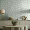 Boho  bézs alapon, barnásszürke ginkobiloba levélmintás tapéta 35781